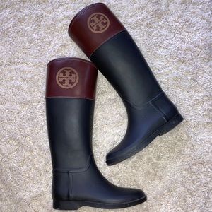 Tory Burch leather and rubber rainboots